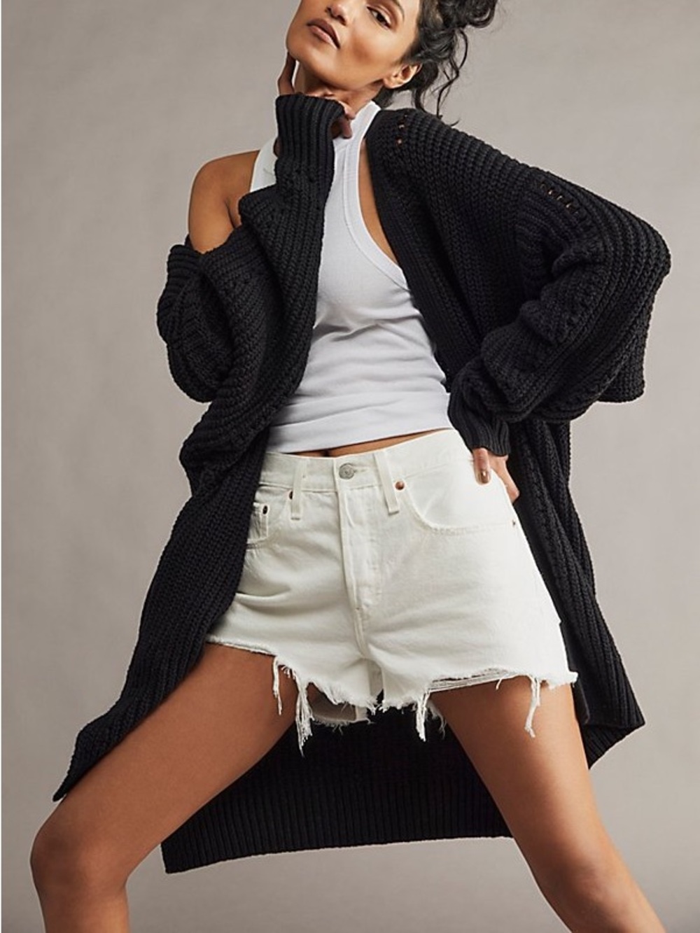 {L} Free People Nightingale Cardi Black